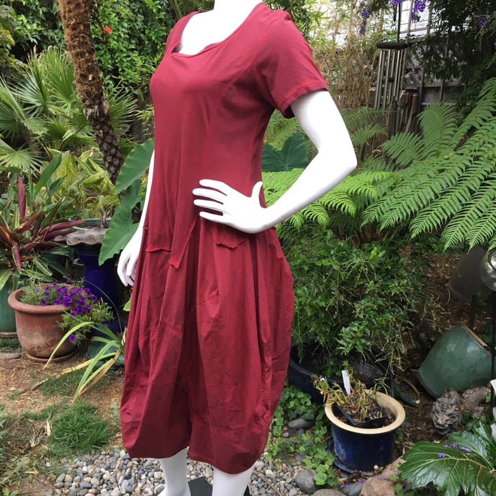 RUNDHOLZ Tulip-Skirted Dark Red Dress NWOT - Picture 2 of 8